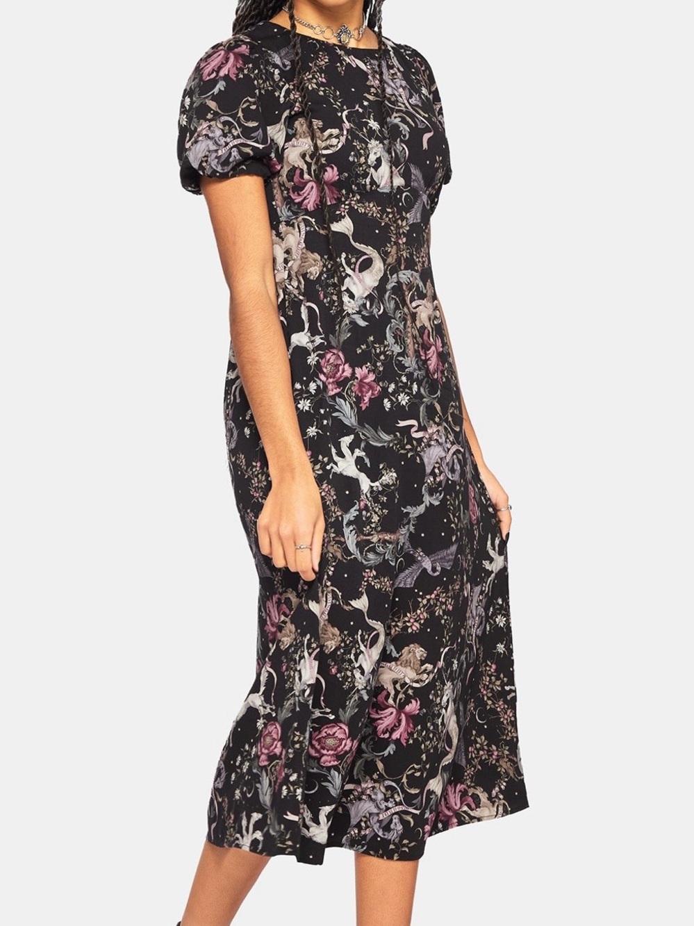 Disturbia Unicorn Mermaid Midi Dress 8 NWT Forest Print - Picture 3 of 10